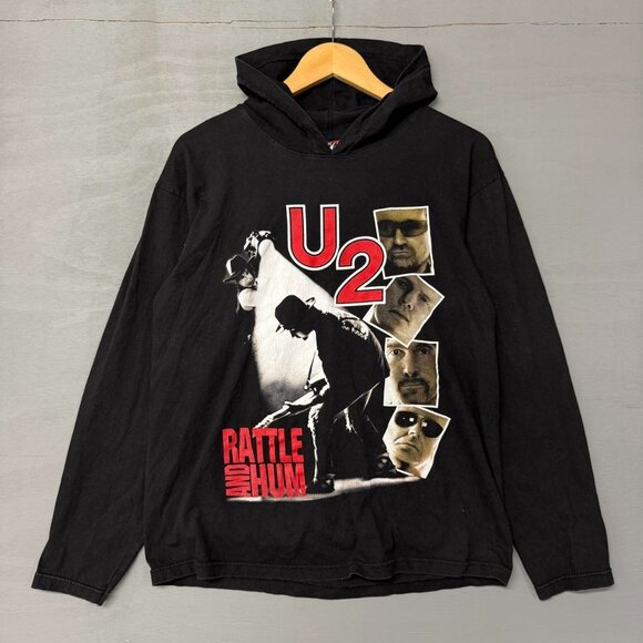 Vintage U2 Rattle and Hum Album Shirt Hoodie Black Size Large - Picture 1 of 7